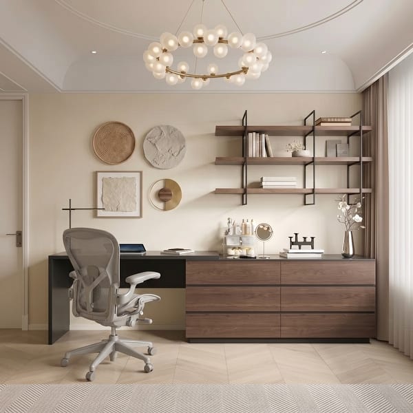 Modern Home Office Expandable Dresser Desk Combo with 6 Drawers
