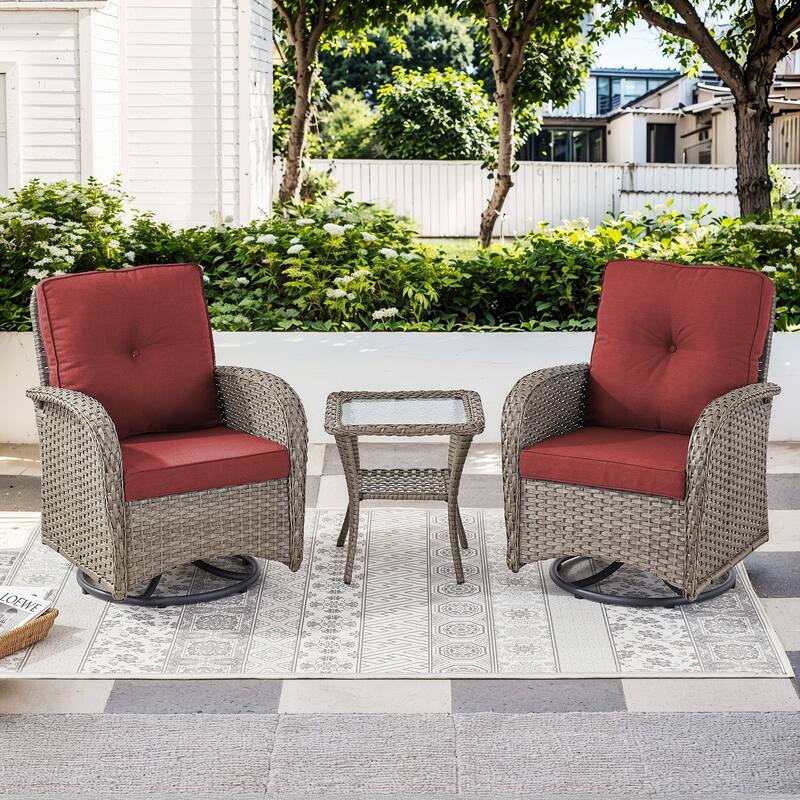 Pocassy Patio Swivel Rocker Chairs with Side Table - Grey - Red