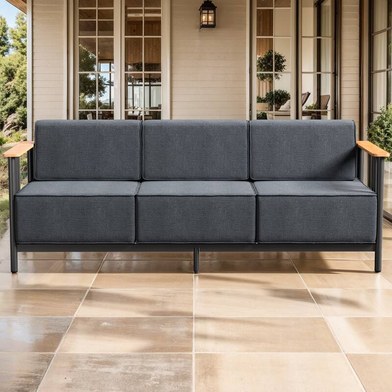 Gymojoy Modern Patio Sofa with Metal Frame, 10" Cushions, Wide Seat for Outdoor Use Easy Assembly - Dark Grey - 1-Piece