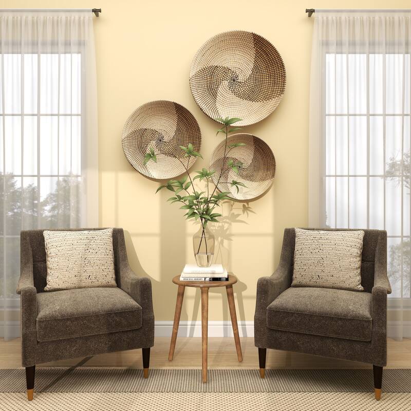 Mango Wood Handmade Intricately Carved Floral Accent Table with Tripod Legs - Dark Brown, White, Brown