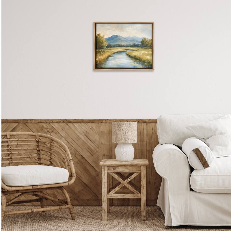 Stupell River Bend with Tall Grass Framed Floater Canvas Wall Art Design By Petal Prints Design