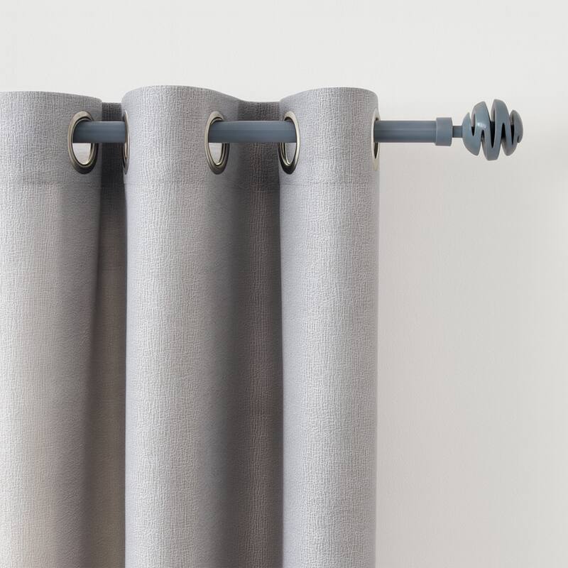 Adjustable Single Curtain Rod 50"-82" with Spiral Finials and Brackets, Available in Taupe, Gray, or Black - Grey