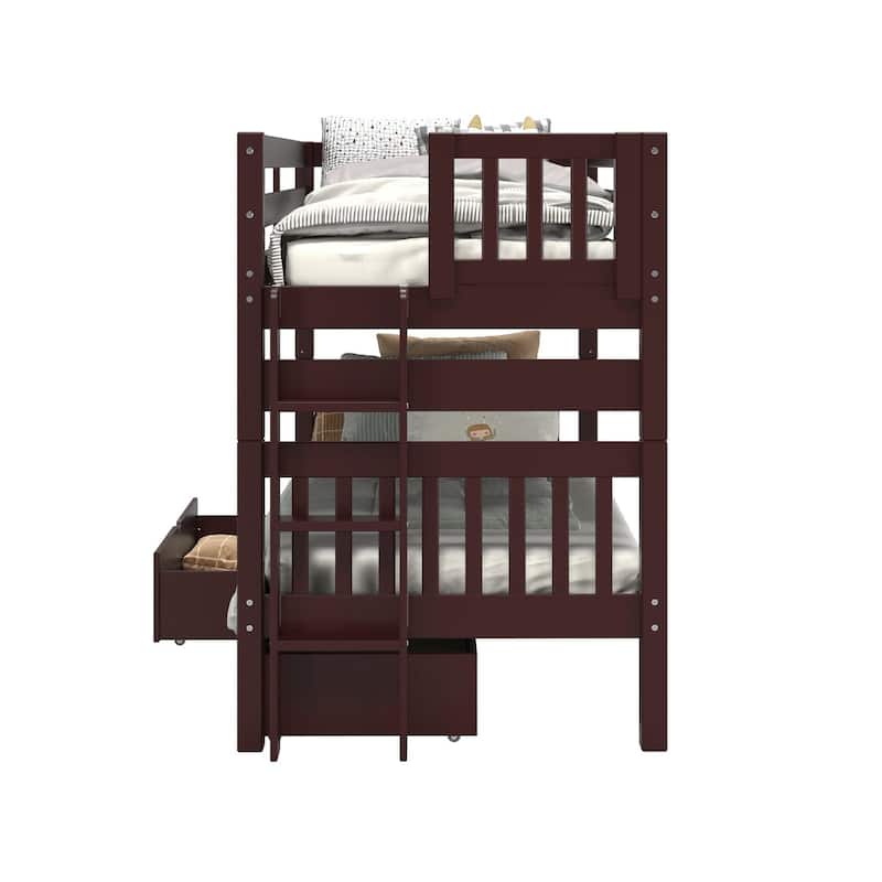 Taylor & Olive Trillium Twin over Twin Bunk Bed with Ladder, 2 Drawers