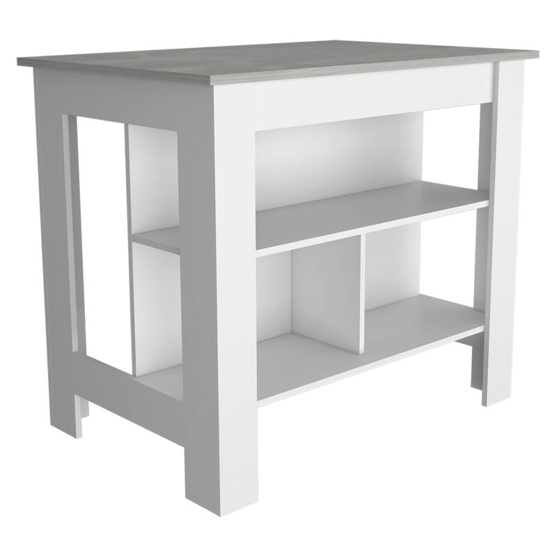 TUHOME Cala 3-Shelf Wooden Casual Kitchen Island - White, Ibiza