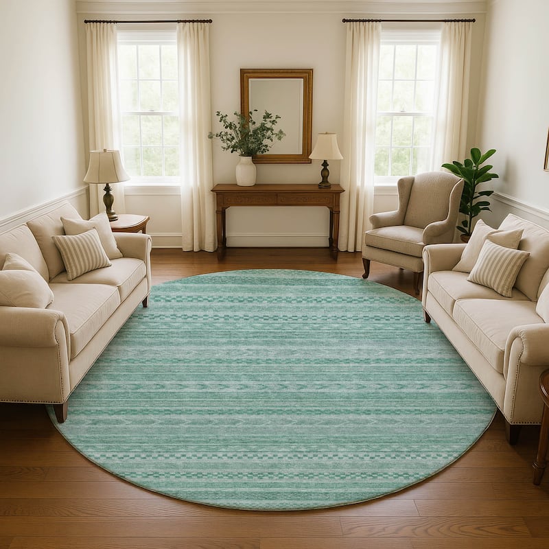 Premium Washable Super Soft Boho Stripes Mayfield Rug - Turquoise - 8' x 8'