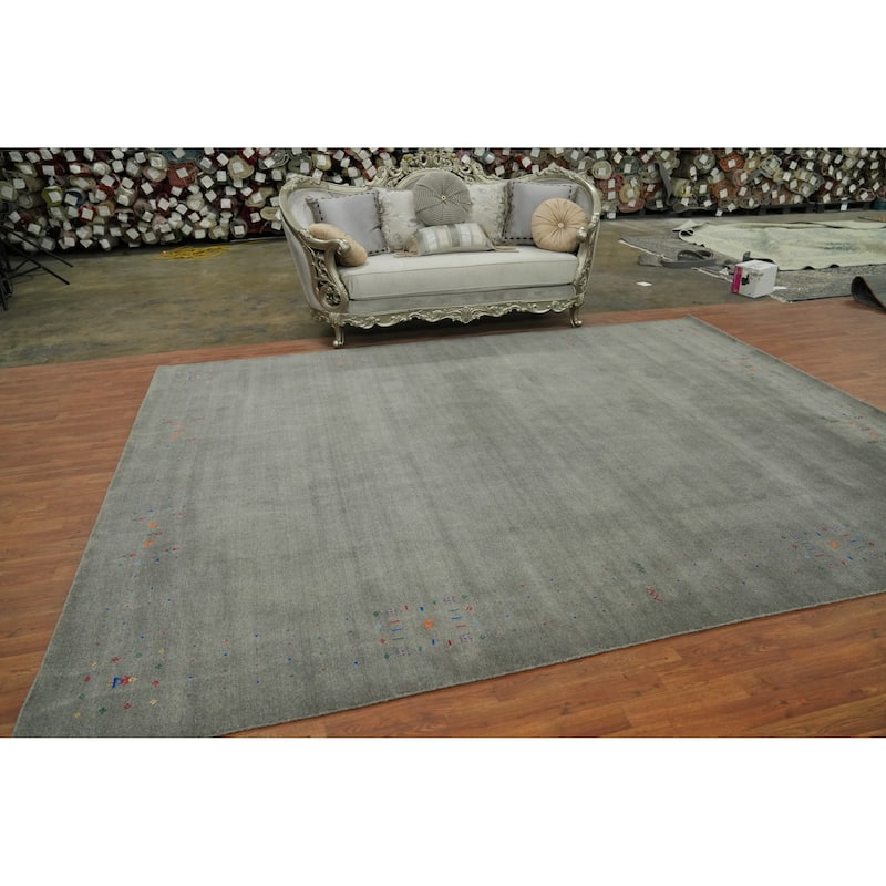 Hand Knotted Oriental 100% Wool Carpet Tribal Tribal Greys & Charcoal Gabbeh Area Rug - 12' 1'' X 9' 1''