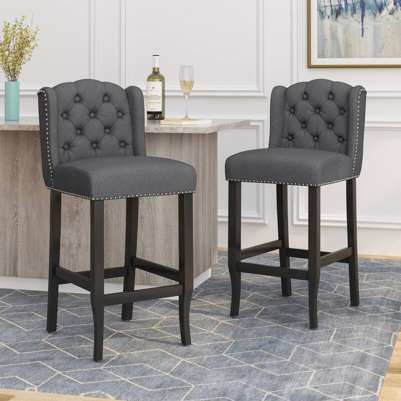 31 Inch Fabric Tufted Wingback Counter Stools, Set of 2 - Charcoal-31 Inch