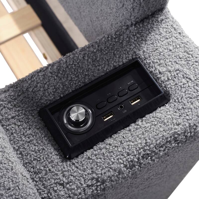 Twin Size Upholstered Daybed with Storage Armrests, Trundle and Latest Integrated Bluetooth Audio System, Teddy Fleece
