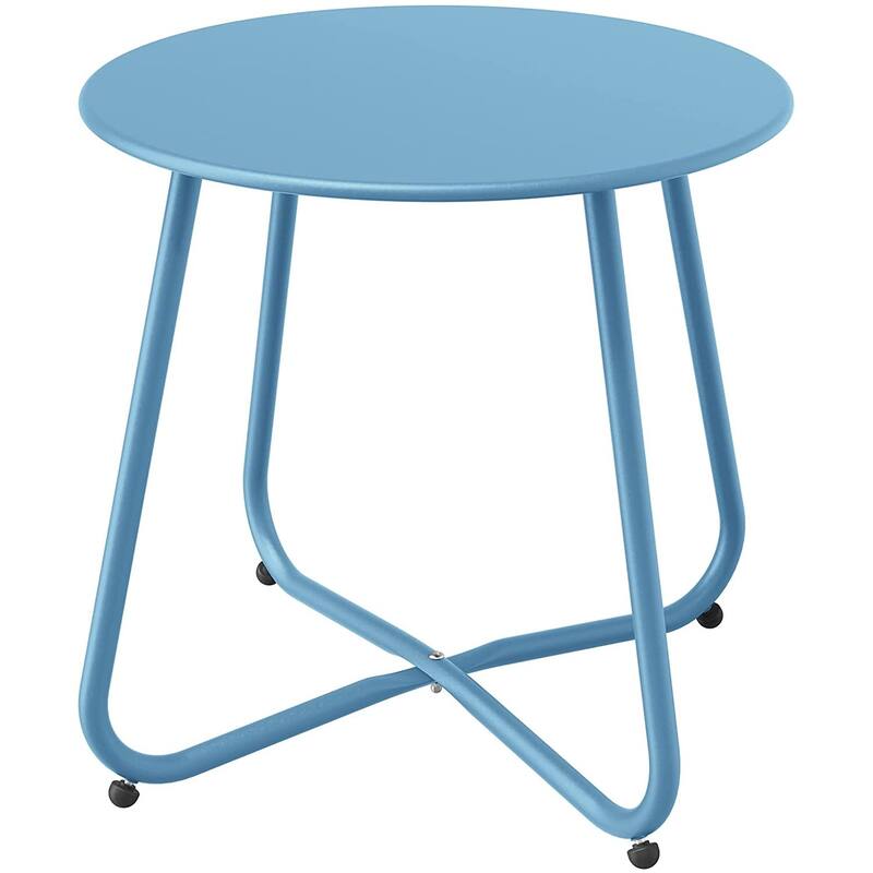 E-Coated Steel Side Table, Weather- Resistant Outdoor 18” Round End Table Accent Table for Bistro Balcony Apartment