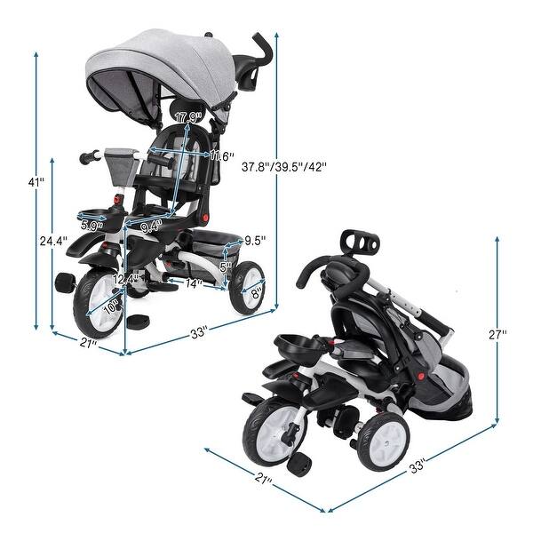 Baby Tricycle, 7 in 1 Folding Toddler Bike