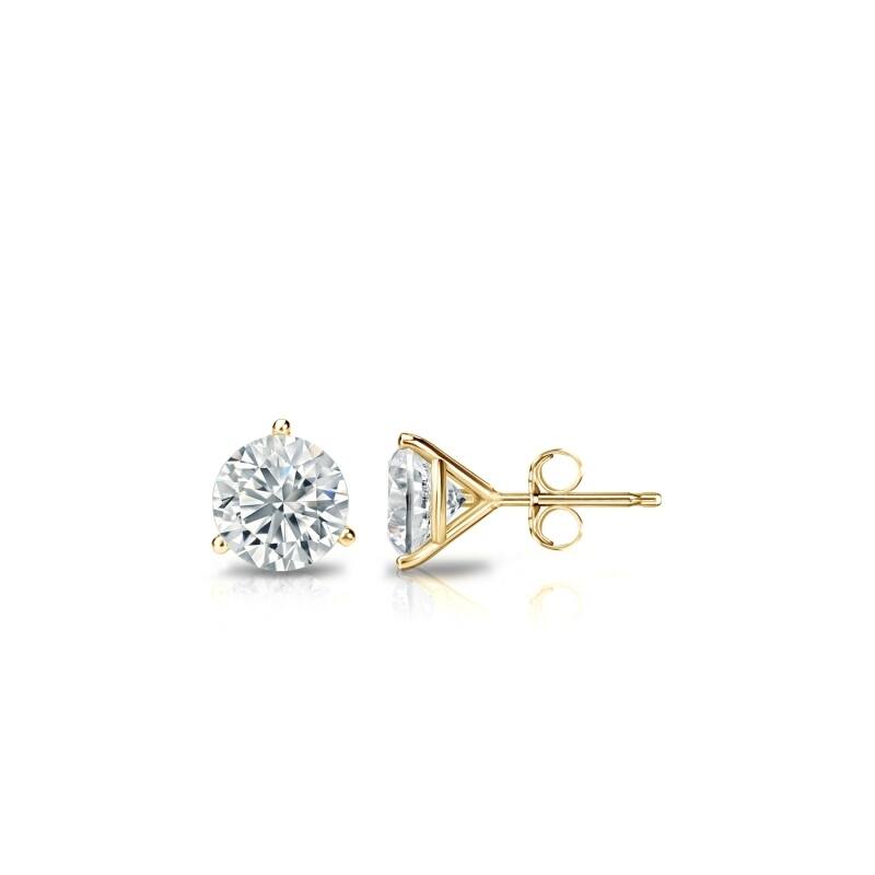 Auriya 14k Gold Lab Grown Round Diamond Stud Earrings 0.50 to 5.00 ct. tw. 3-Prong Push-Back (F-G VS) - Yellow - 0.75 ct. tw.