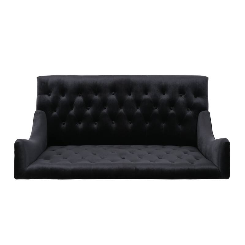 Black 50.25" Velvet Button Tufted High Wingback Loveseat Sofa with Wood Legs for Living Room