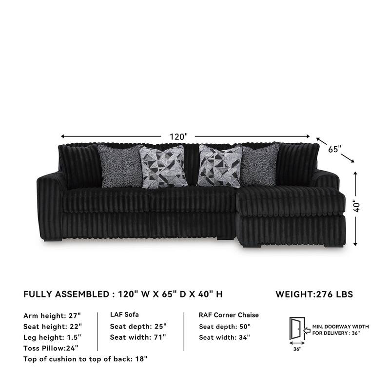 Signature Design by Ashley Midnight-madness Black 2-Piece Sectional Sofa with Chaise - 120" W x 65" D x 40" H