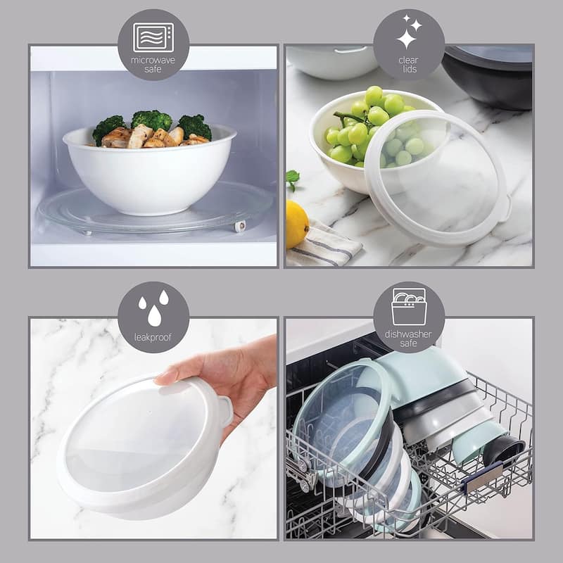COOK WITH COLOR - 12 Piece Plastic Nesting Bowls - 6 Prep Bowls and 6 Lids, Microwave Safe.
