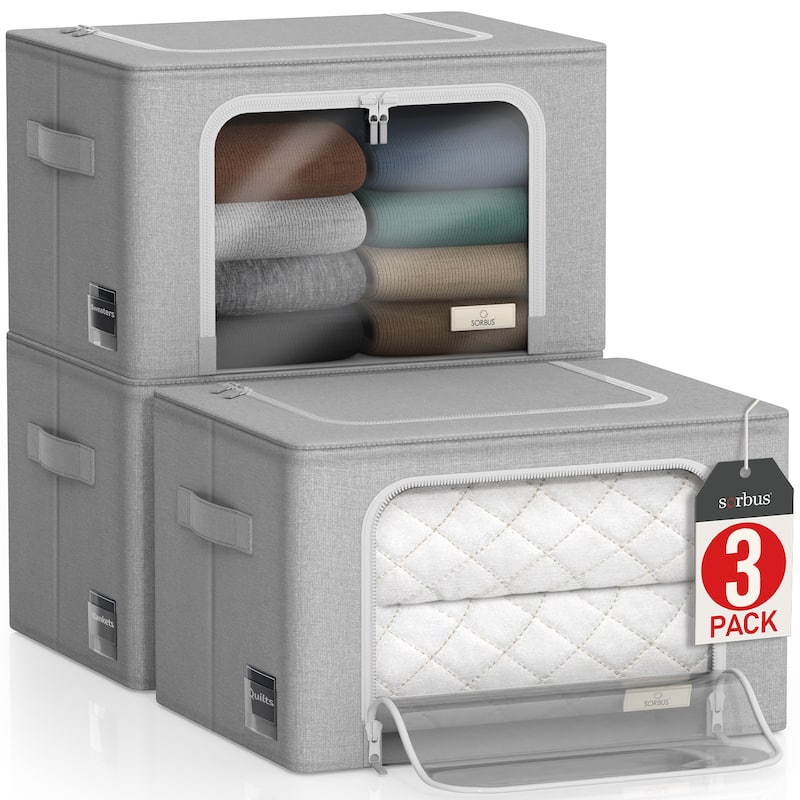 Sorbus Storage Bins and Organizers with Window and Handles - 17" L x 13" W x 13" H - Grey