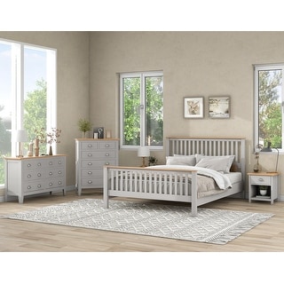 5 Pieces Country Gray with Oak Top Bedroom Sets, Full Bed - Bed Bath ...