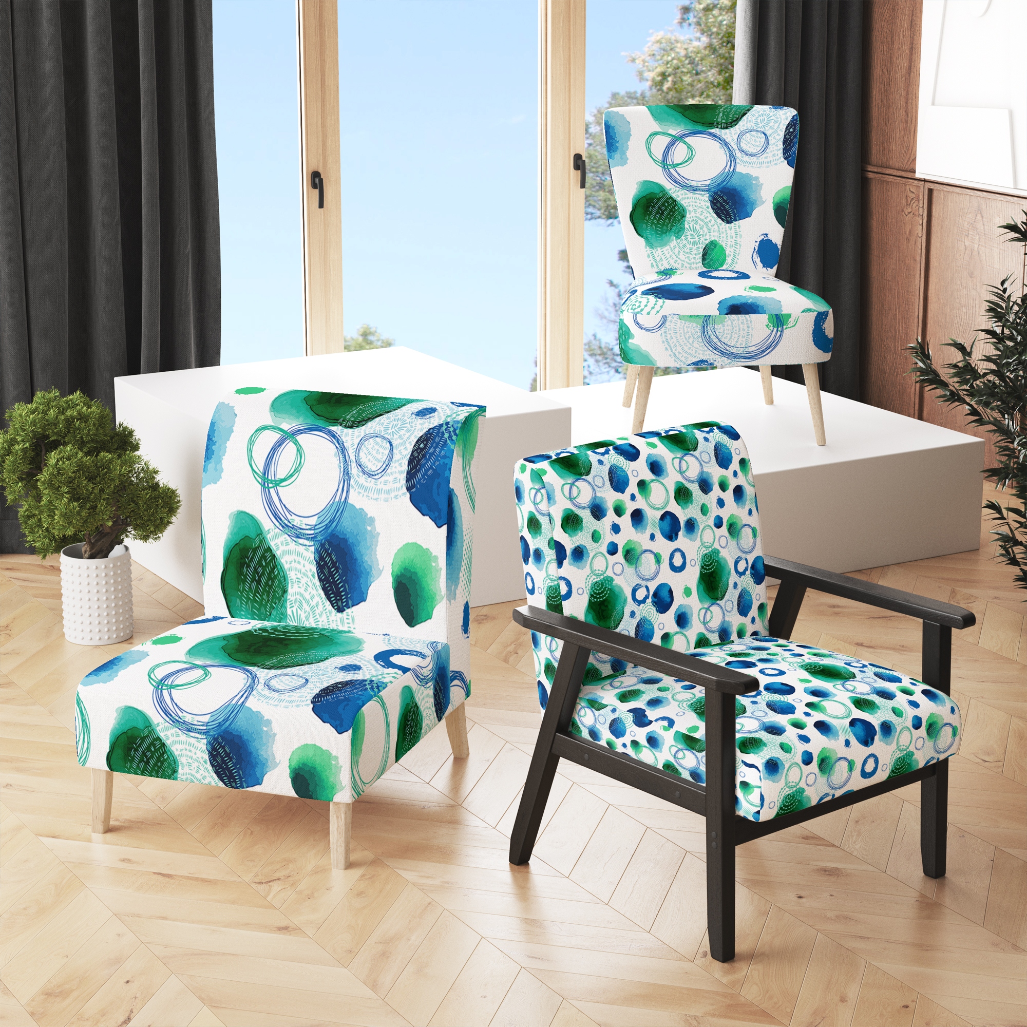 Teal print sales accent chair