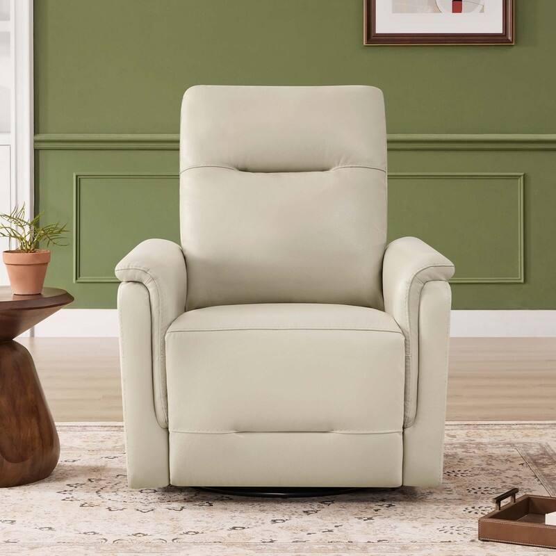 Spruce & Spring Genuine Leather Swivel Glider Recliner with Adjustable Headrest