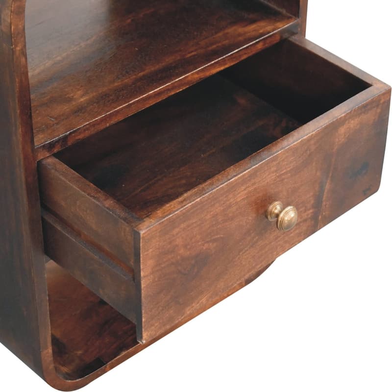 Artisan Furniture Solid Wood California Walnut Curved Edge Bedside, Dark brown, 1 drawer