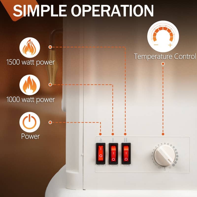 1500W Infrared Electric Fireplace Stove with 2 Heat Settings