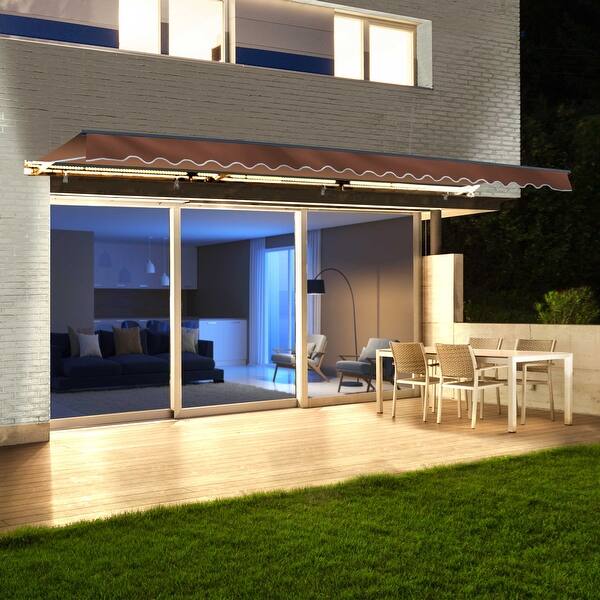 slide 2 of 10, ALEKO Motorized LED 20 x 10 ft Half Cassette Retractable Awning Brown