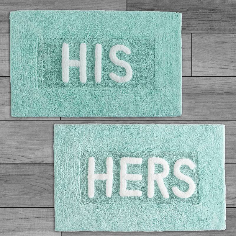 Jean Pierre HIS & HERS Cotton 2-Piece Bath Rug Set - Aqua