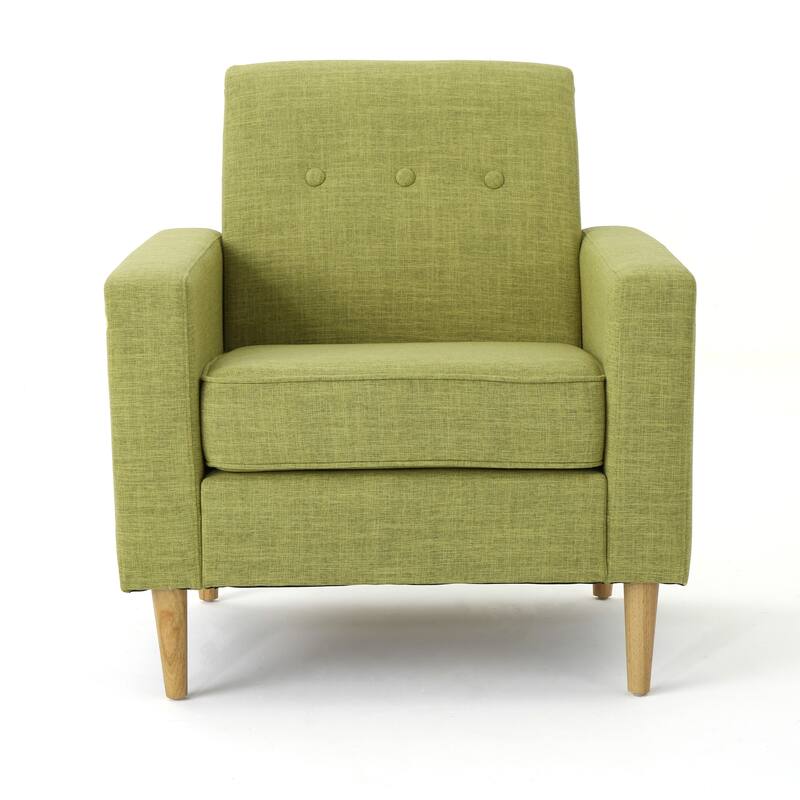 Roomfitters Modern Upholstered Club Chair with Cushioned Seat, Button-Tufted Back and Wooden Legs for Living Spaces, Green
