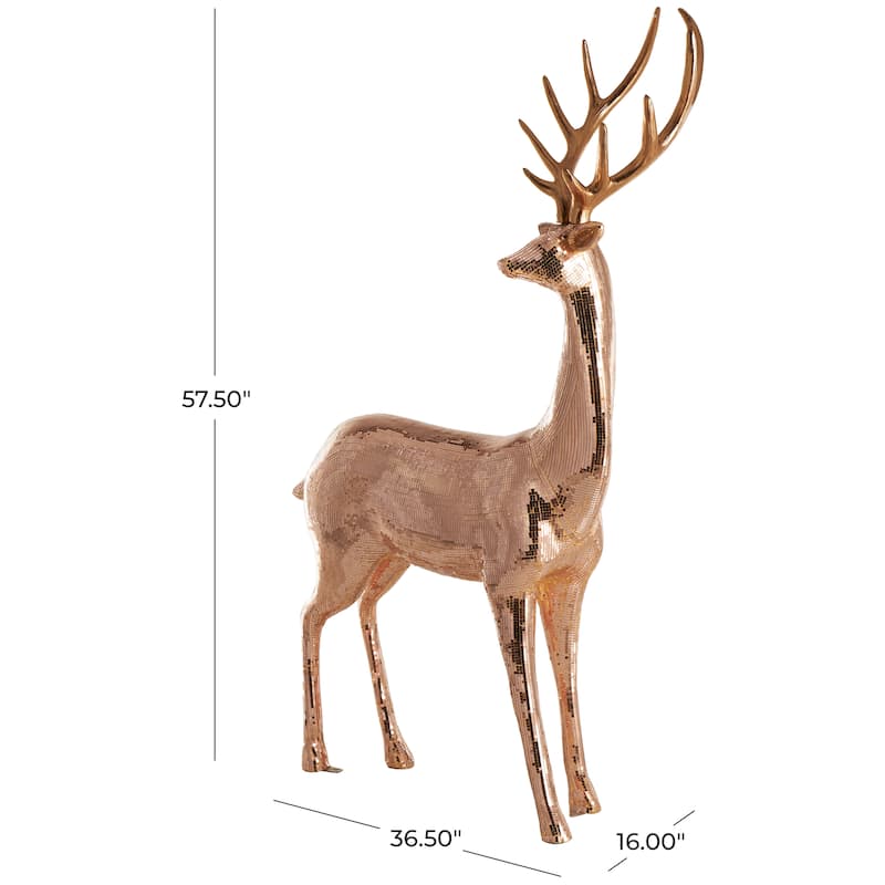 Fiberglass Reindeer Floor Decorative Christmas Sculpture with Mosaic Pattern - Copper or Silver - Roche River Decor