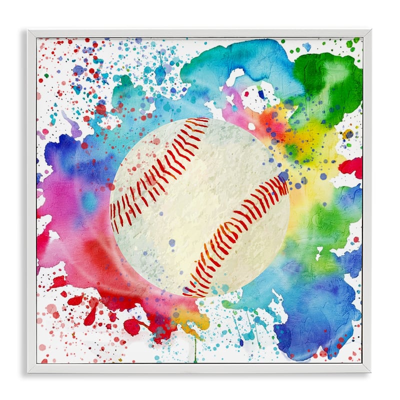 Stupell Colorful Splash Baseball Framed Giclee Art Design By Kim Allen - 17 x 17 - White