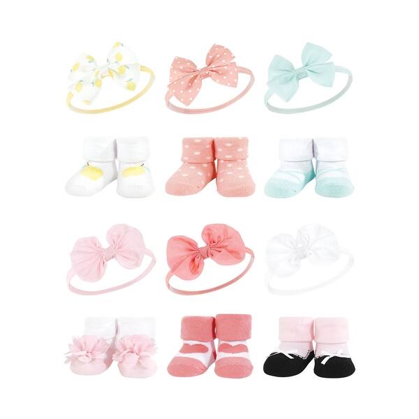 slide 1 of 1, Hudson Baby Infant Girl 12Pc Headband and Socks Giftset, Lemon Blush White, One Size - Lemon Blush White Lemon Blush White - One Size