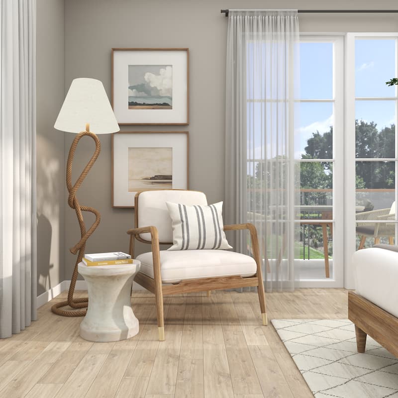 Brown Jute Rope Twisted Rope Room Floor or Table Lamp with Cream Linen Shade