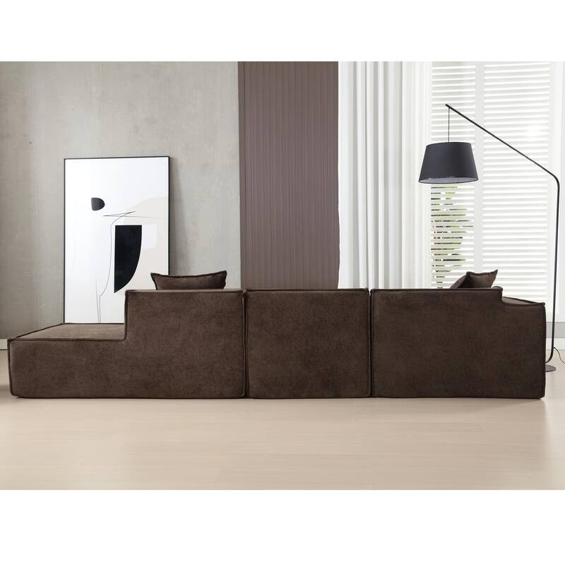 Modern Modular Combination Sofa Set - L-Shaped Italian Minimalist Tofu Block Sofa in Terrycloth Fabric, Left-Hand Facing