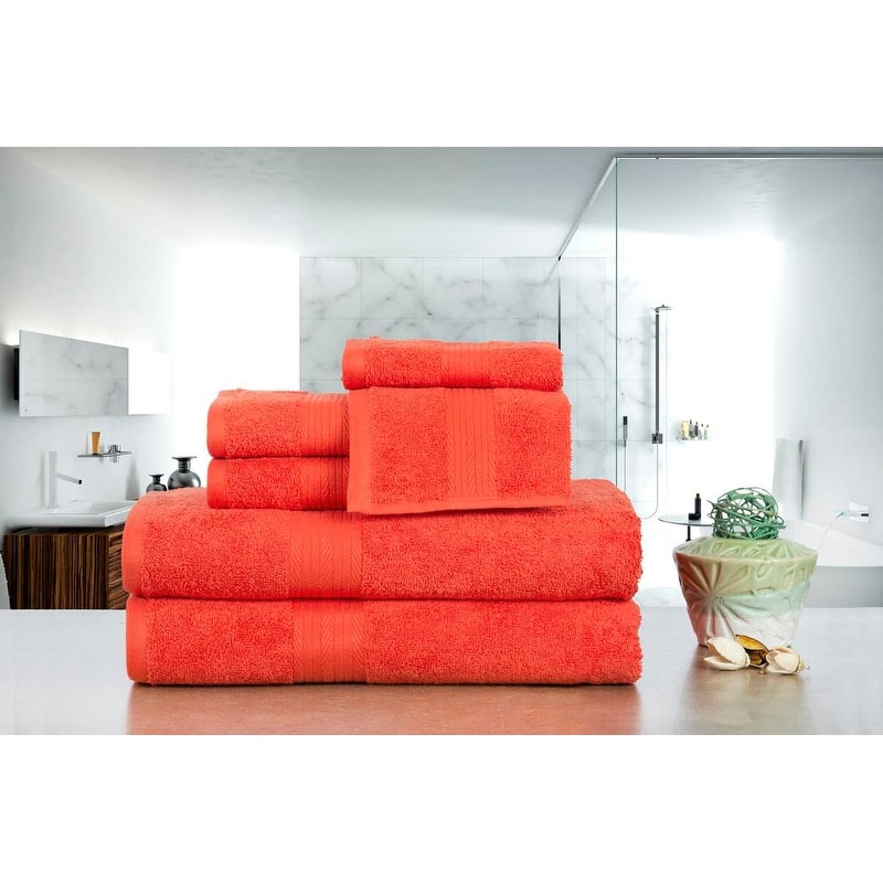 Luxurious Cotton 6- Piece Towel Set 600 GSM Bathroom Towel Set by Ample Decor - Set of 6 - Orange