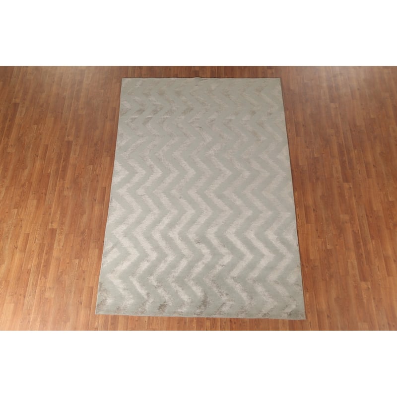Chevron Style Nepalese Modern Area Rug Hand-Knotted Wool Carpet - 5'11" x 8'9"