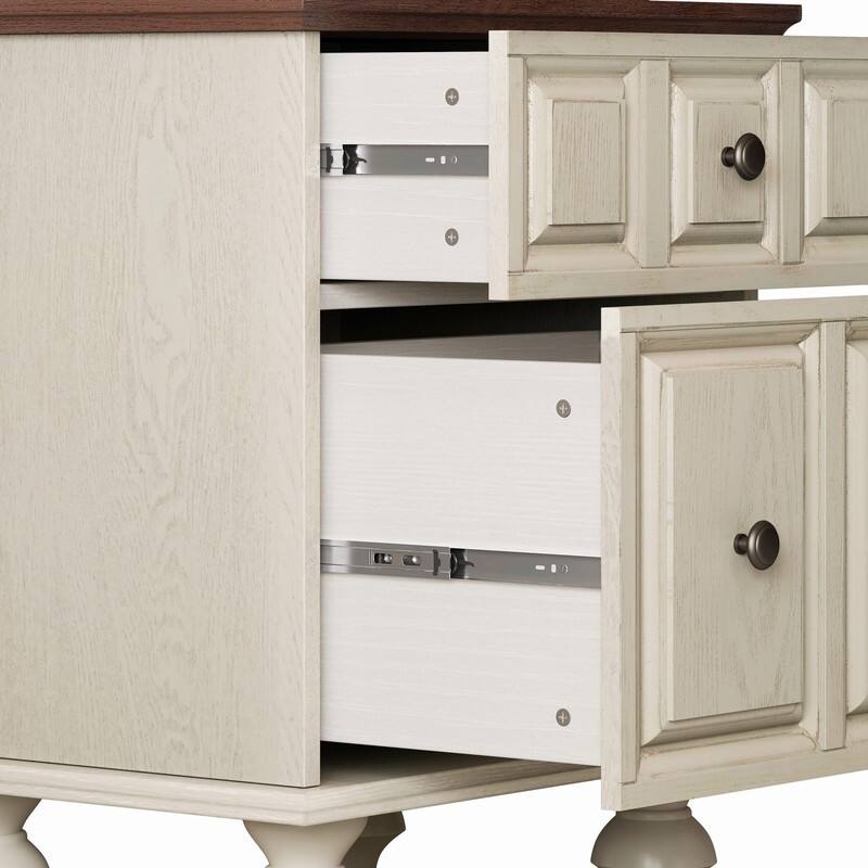 Vintage 2-Drawer Nightstand with Solid Wood Legs for Bedroom Storage Organization