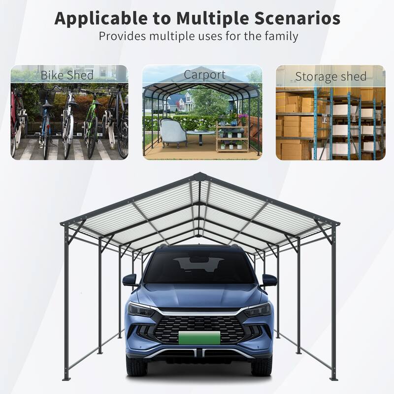 Industrial-Grade Galvanized Steel Carport‌ – Heavy-Duty Structure with 4 Angled Square Tube Supports & Corrosion-Resistant Roof