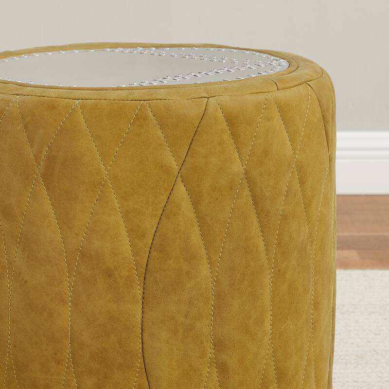 Art Leon Industrial Aluminum and Genuine Leather Ottoman Stool