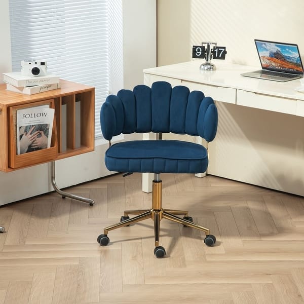 slide 2 of 25, Velvet Modern Adjustable Office Desk Computer Swivel Chair Navy