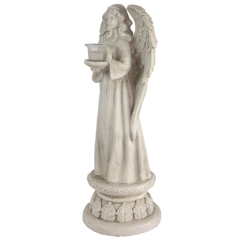22.5" Standing Angel with Birdbath Votive Candle Holder Outdoor Garden Statue