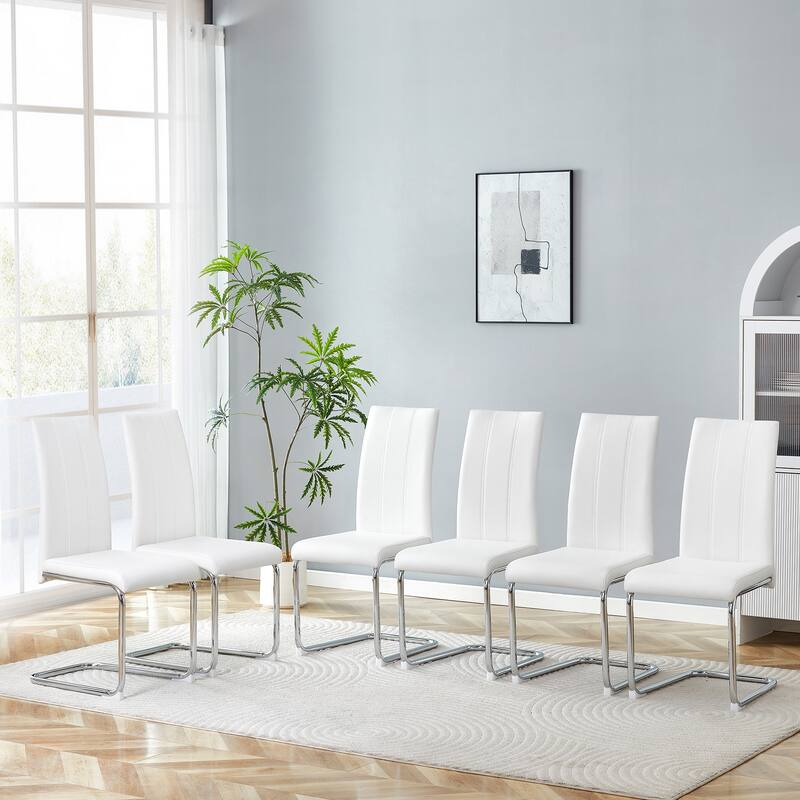 4-Pack PU Upholstered Dining Chairs - Modern High-Back Side Chairs with Sturdy Chrome-Plated Iron Tube Legs for Dining Room