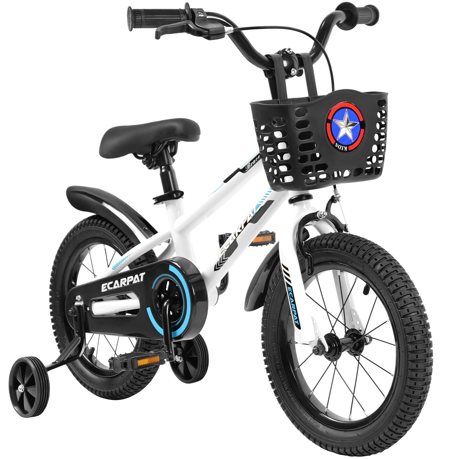 Kids Bike 14 inch for Boys Girls with Training Wheels Freestyle Kids Bicycle with Bell Basket and fender. Blue