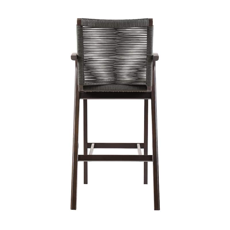 Brielle Solid Eucalyptus Wood and Rope Outdoor Patio Counter Height Bar Chair