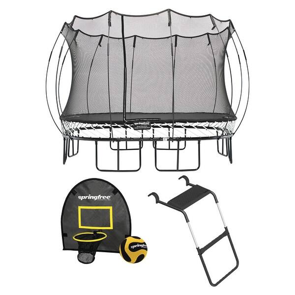slide 2 of 8, Springfree Outdoor Square 11 Foot Trampoline, Enclosure, Hoop Game, and Ladder