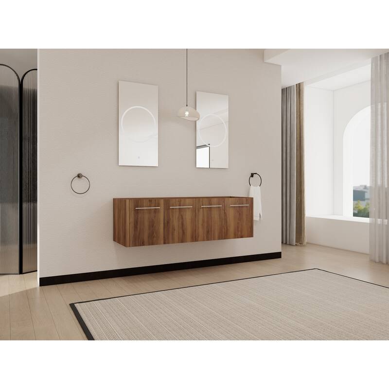 Modern 60 Inch Wall-Mounted Bathroom Vanity Base with Soft-Close Doors, No Sink Included