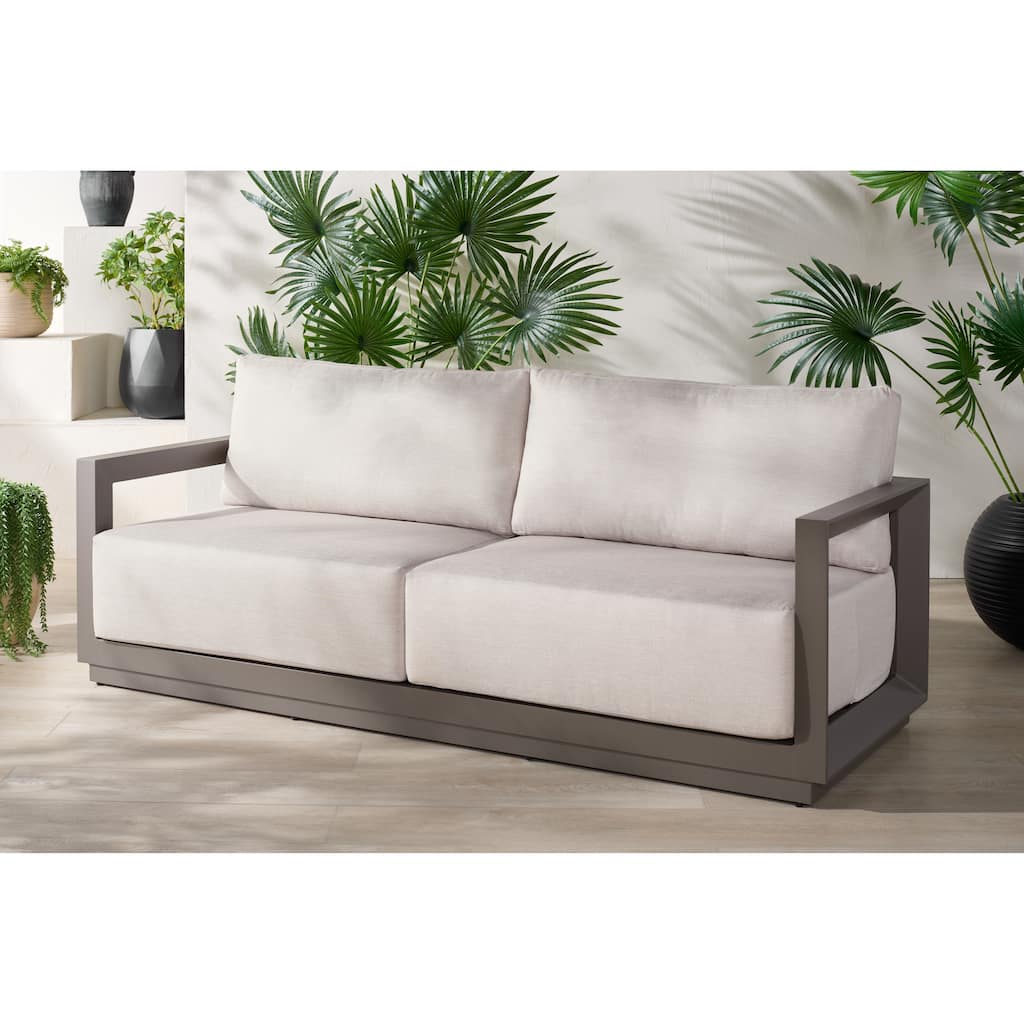 SAFAVIEH Couture Outdoor Patio Furniture Donaldo Metal Frame Sofa, Fully Assembled - 82"W x 30"D x 24"H