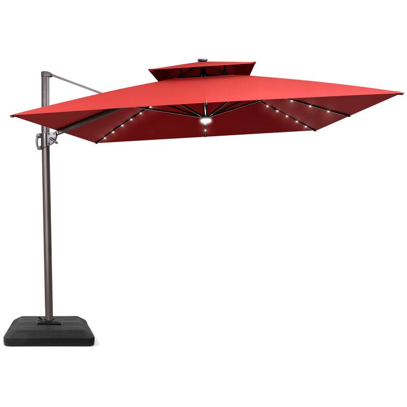 Solar-Powered LED Light 11 FT Aluminum Patio Cantilever Umbrella with Base
