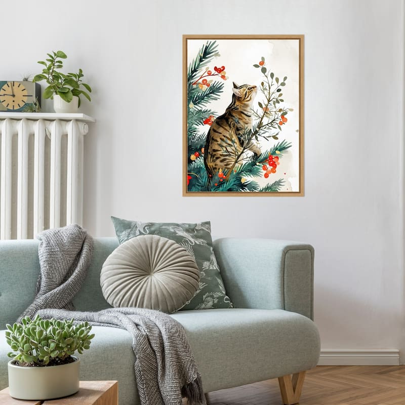 Cats Life Holiday Tree by Justyna Jaszke Framed Canvas Wall Art