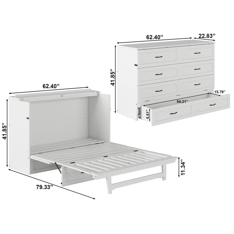 Alpine Murphy Bed Chest with Mattress, Storage Drawer, & Built-in Charger