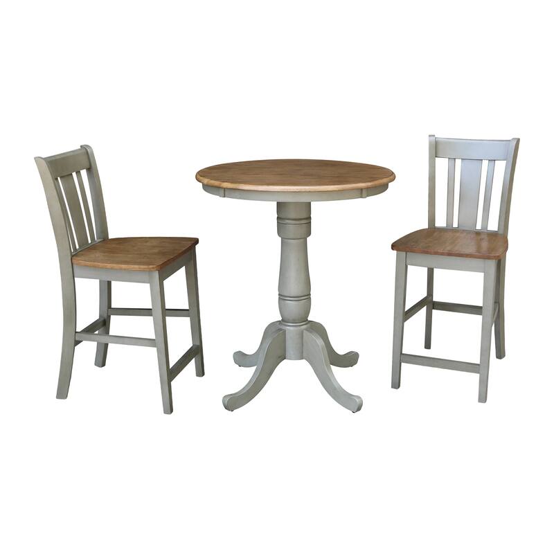 30" Round Pedestal Gathering Height Table With 2 San Remo Counter Height Stools - Set of 3 Pieces