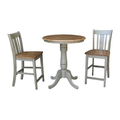 30" Round Pedestal Gathering Height Table With 2 San Remo Counter Height Stools - Set of 3 Pieces